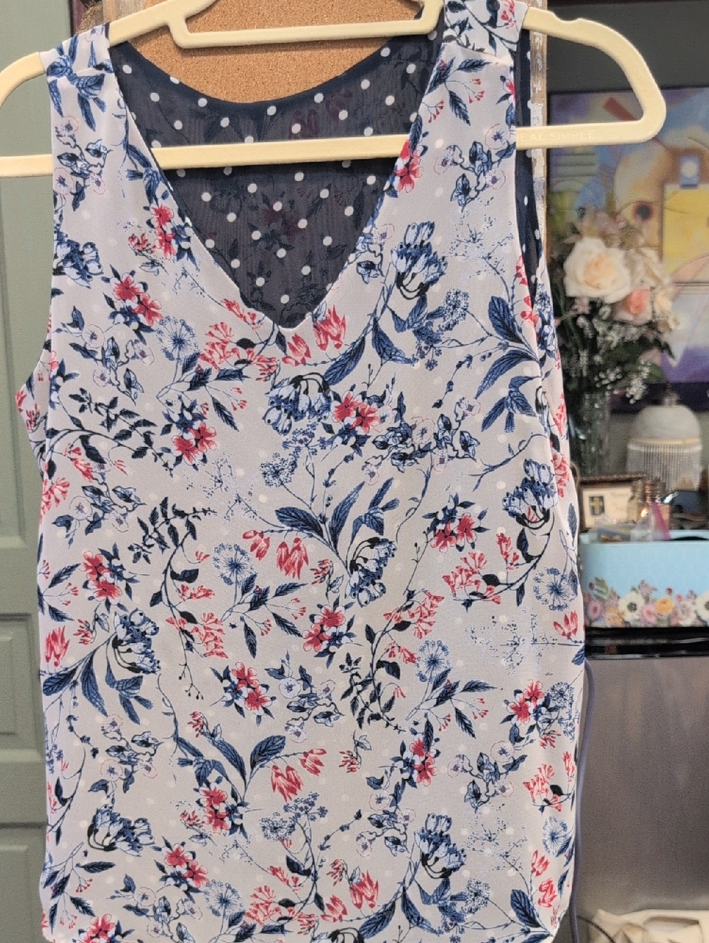 V-Neck Floral Camisole in Blue & Pink